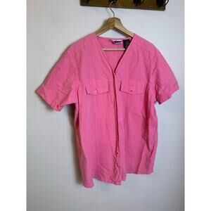 VTG Bubble Gum Pink Short Sleeve Cotton Button Up Women’s 1X Erika Co